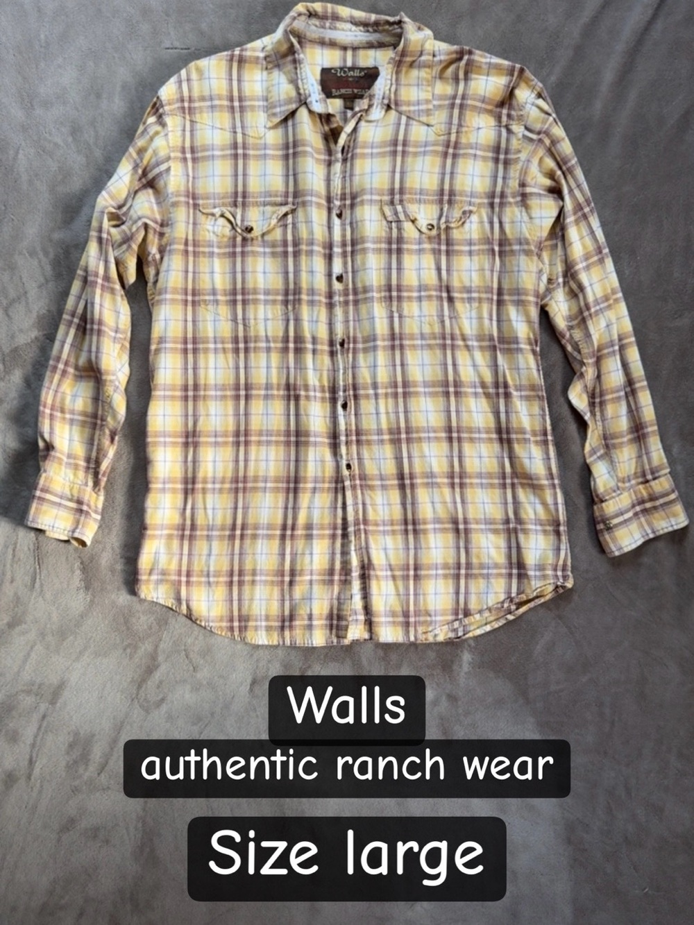 Walls Men's Yellow Plaid Long-Sleeve Button-Down Shirt